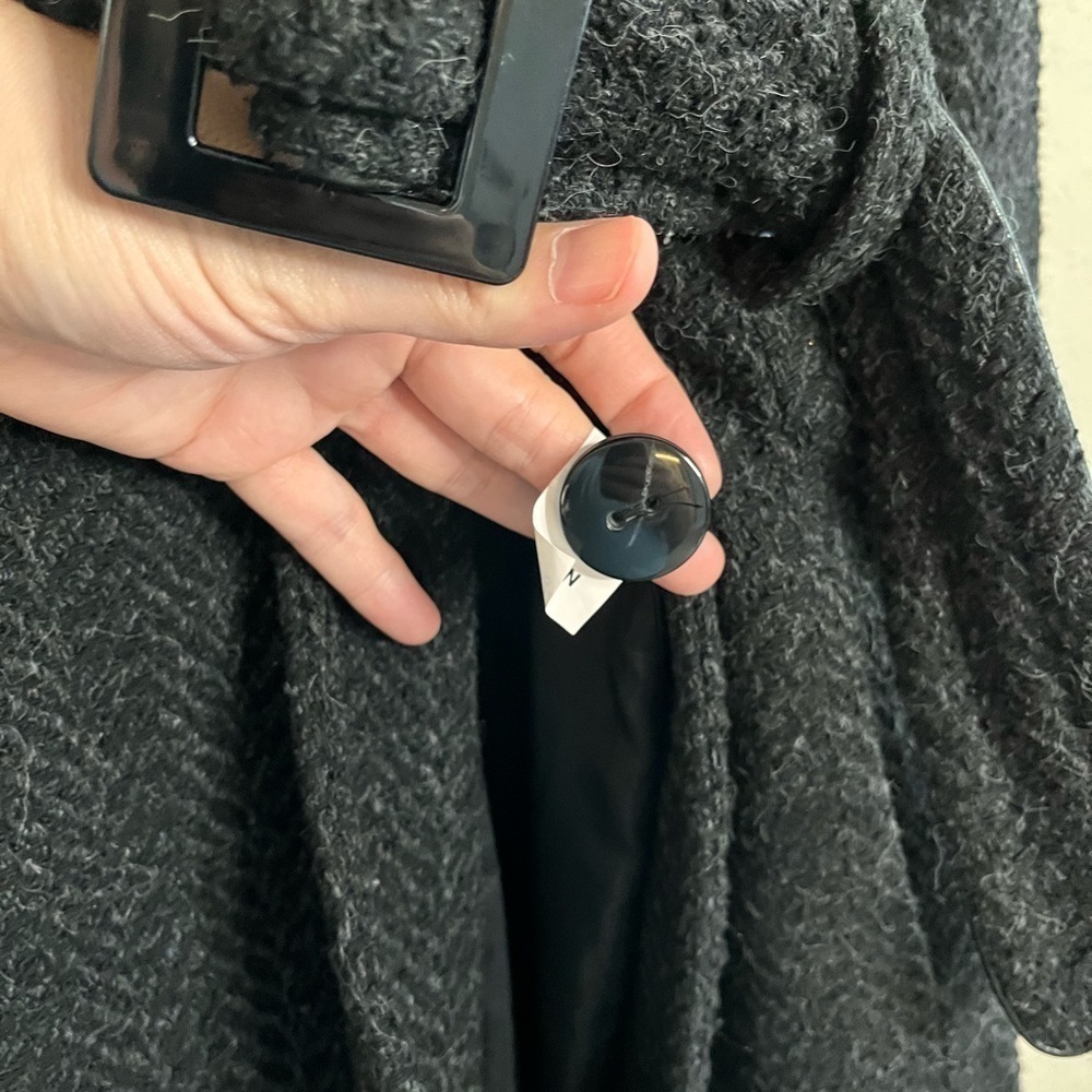 ZARA wool blend short trench coat size M charcoal herringbone pattern - Picture 5 of 7